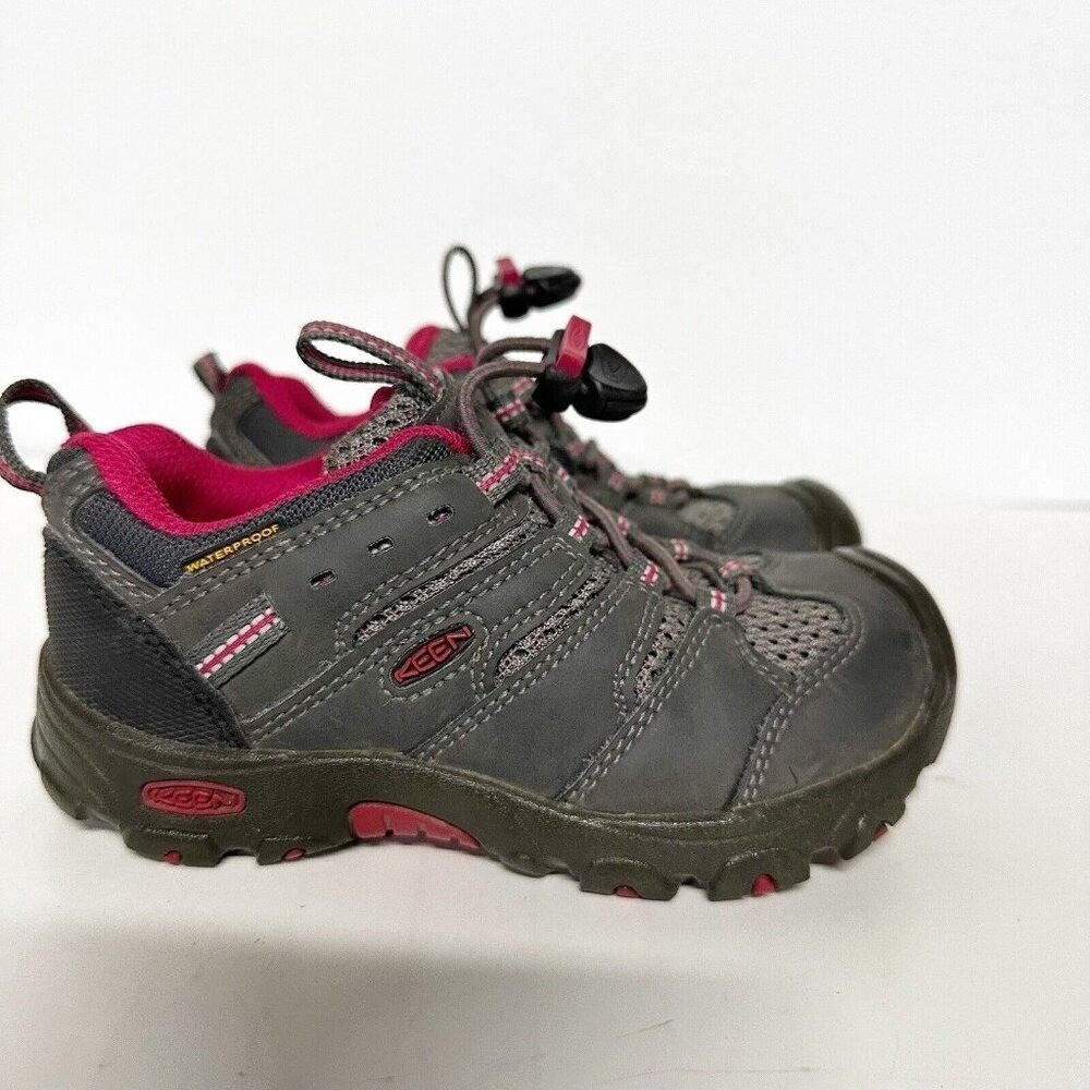 Keen Koven Low Gray Leather Waterproof Hiking Shoes Girls 10 Sneakers Outdoors